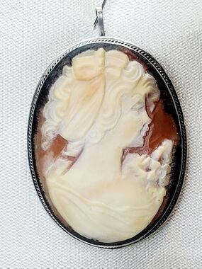 Large 1960's Italian Vintage Sterling Silver Cameo